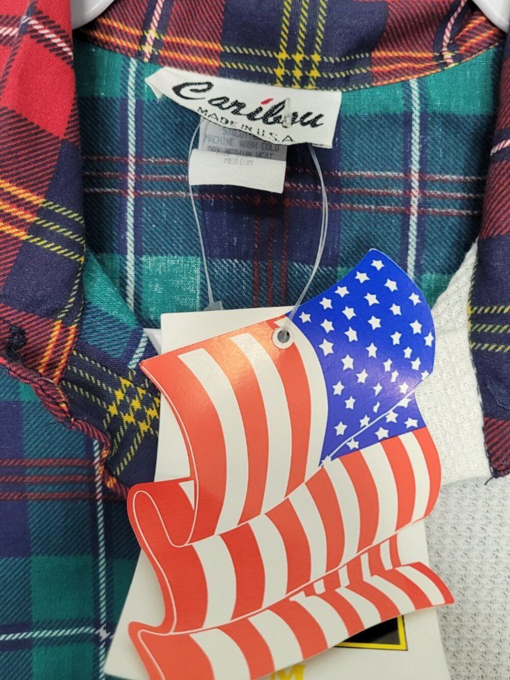 Vintage 90s 80s Caribou mixed plaid thermal button front short sleeve cabincore - Picture 4 of 7